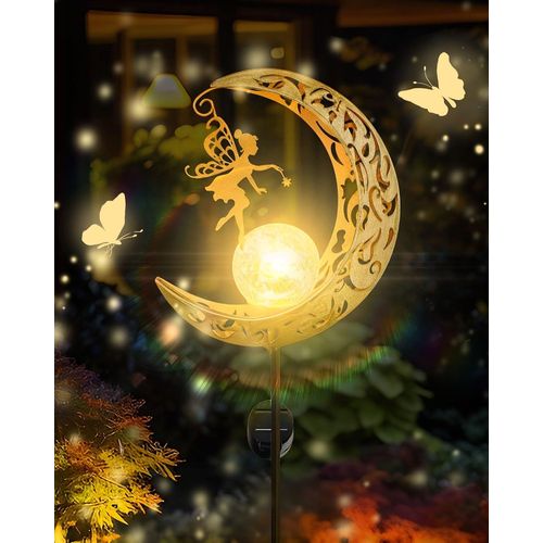 Lampes Solaires D'extérieur - Décoration De Jardin - Lumière Féérique Lune Avec Boule De Verre Craquelée - Design Rétro En Métal - Lumières Led Chaudes Étanches Avec Piquet Pour Décoration De