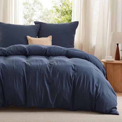 Tianyi-Housse De Couette 200 X 200 Cm Bleu Marine Avec 2 Taies D'oreiller 80 X 80 Cm