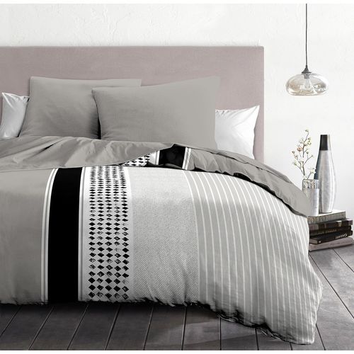 Parure De Couette 220x240 Mimosa Noir¿ Housse Imprimée + Taie ¿ Douce, Légère Et Facile D'entretien ¿ Motifs Modernes