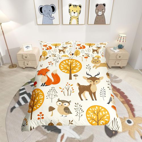 Tianyi-Ensemble De Literie Pour Animaux Cerf Housse De Couette 200x200cm Imprimé Renard Literie Pour Enfants Mignons Forêt Animaux Parure De Lit Hibou Lapin Literie Pour Filles Garçons Décoration De