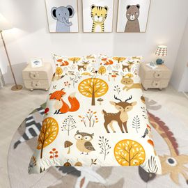 Sjzg-Ensemble De Literie Pour Animaux Cerf Housse De Couette 140x200cm Imprimé Renard Literie Pour Enfants Mignons Forêt Animaux Parure De Lit Hibou Lapin Literie Pour Filles Garçons Décoration De Ch