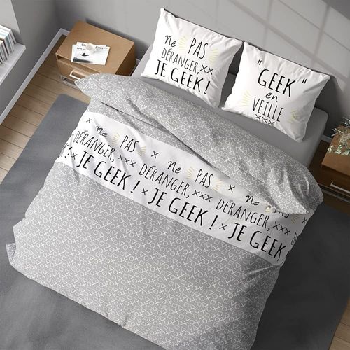 Uiiuy-Parure De Lit Avec Housse De Couette 220x240 Cm + 2 Taies D'oreiller 63x63cm Pour Lit Pour 2 Personnes Gris Et Blanc 100% Coton