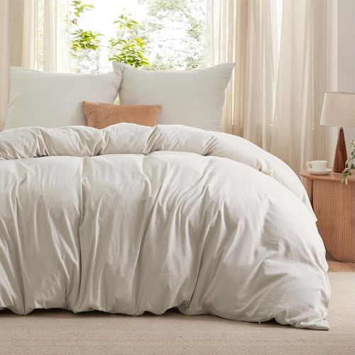 Tianyi-Housse De Couette 200 X 220 Cm Chanvre Nature Avec 2 Taies D'oreiller 80 X 80 Cm