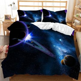 Sjzg-Parure De Lit Galaxie 135 X 200 Cm 3d Universe Starry Planet Space Housse De Couette Violet Bleu Univers Thème De Lit Pour Adultes Adolescents Et Enfants (Galaxie C,135 X 200 Cm)