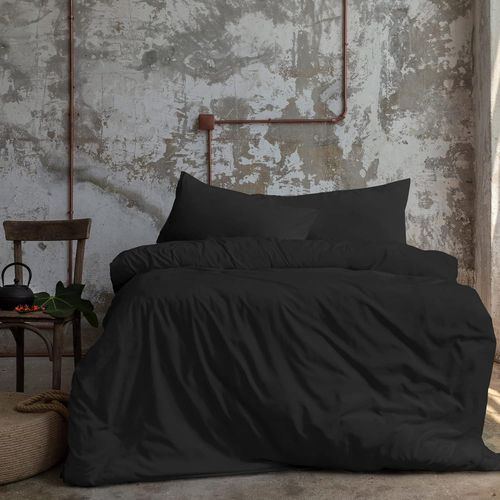 Cheng-Literie Premium Housse De Couette 3 Pièces Super Douce 155x220 Cm + 2 Taies D'oreiller 40x80 Cm, 100% Microfibre Brossée, Noir