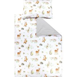 Uiiuy-Ensemble De Linge De Lit Pour Enfants 2 Pièces, Animaux De La Forêt/Hérisson/Chevreuil/Renard/Lapin/Beige, 135x100 Cm
