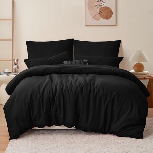 Tianyi-Housse De Couette 220x240 Cm Noir Avec Fermeture Éclair \U2013 Parure De Lit 2 Personne Pour Lit 180x200 Avec 2 Taie D'oreiller 65x65 Cm \U2013 Ensemble En Microfibre Infroissable