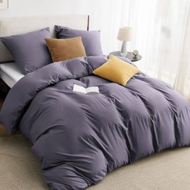 3-Piece Bed Linen 155 X 220 Cm Grey Purple 1 X Duvet Cover 155 X 220 Cm And 2 X Pillow Cases 80 X 80 Cm Oeko-Tex Certified Polyester Microfibre With Zip