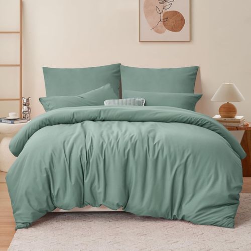 Tianyi-Housse De Couette 220x240 Cm Vert Avec Fermeture Éclair \U2013 Parure De Lit 2 Personne Pour Lit 180x200 Avec 2 Taie D'oreiller 65x65 Cm \U2013 Ensemble En Microfibre Infroissable