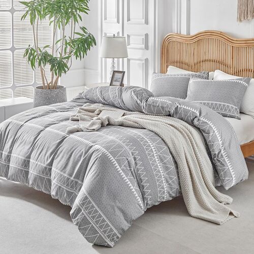 Ulteronixshop-Housse De Couette 240x220 Avec Motif Bohémien En Microfibre, Ensemble De 3 Pièces Pour Lit 135/150, Composé De 1 Housse De Couette 240x220 + 2 Taies D'oreiller 50x75, Gris