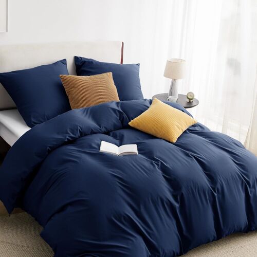 Tzf-Bedsure Parure De Lit 3 Pièces 200 X 220 Cm - Bleu Marine - 1 Housse De Couette 200 X 220 Cm Et 2 Taies D'oreiller 80 X 80 Cm - Certifié Öko-Tex - En Microfibre De Polyester - Avec Fermeture Écla
