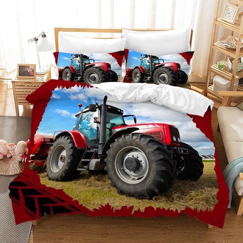 Ulteronixshop-Housse De Couette Tracteur 220×240 Cm Parure De Lit Enfants Motifs De Tracteurs Housse De Couette Enfant En Microfibre + 2 Taies D'oreiller 50 X 75cm(T5)