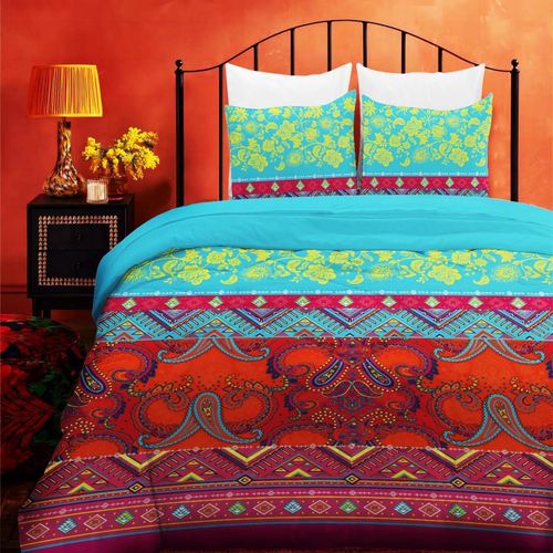 Tzf-Literie Bohème Ensemble De Housse De Couette Lit Double Literie En Microfibre Décor Boho Marocain Pour Adulte Housse De Couette 200x200cm Et 65x65cm 2*Taie D`Oreiller Ensemble (3 Pcs)
