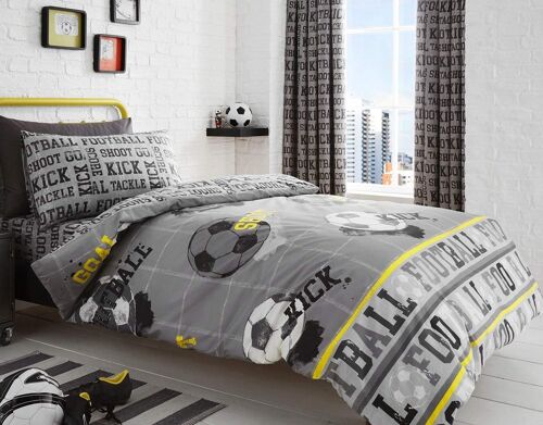 Ulteronixshop-Housse De Couette Football Gris 200 X 200 Cm - 2 Taies D'oreiller - Motifs Réversibles - Literie Pour Garçons - Accessoires Chambre