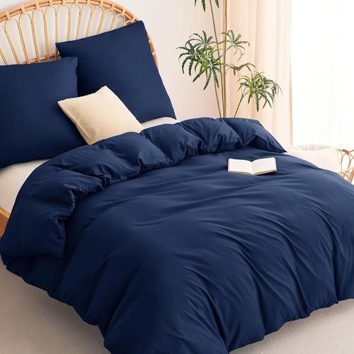 Tianyi-Housse De Couette 200x200 Cm Avec 2 Taie D'oreiller 80x80 Cmparure De Lit 2 Personne Avec Fermeture Éclair Sets De Housse Couette En Microfibre Brossé, Bleu Foncé