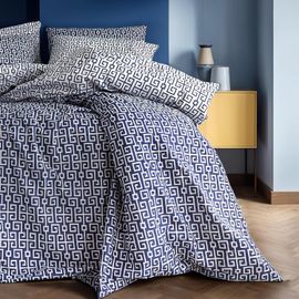 Uiiuy-Parure De Lit 200x200 Coton Bleu Marine Housse De Couette Réversible Motif Géométrique Été + 2 Taies 65x65 Linge De Lit Adulte 2 Personnes