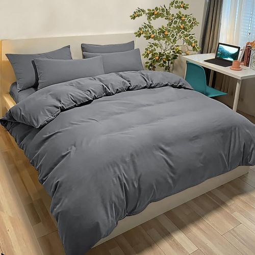 Housse De Couette 200x200 Cm Avec 2 Taies Oreiller 65x65 Cm - Gris Foncé - Parure Lit 2 Personnes Microfibre