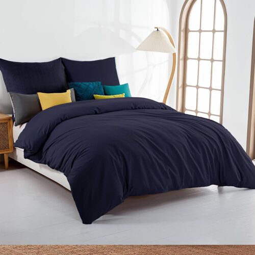 Tzf-Parure De Lit 140 X 200 Cm - Bleu - En Microfibre Infroissable Et Infroissable - 1 Housse De Couette + 1 Taie D'oreiller 80 X 80 Cm Avec Fermeture Éclair