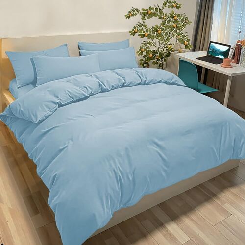 Housse De Couette 200x200 Cm Avec 2 Taies Oreiller 65x65 Cm - Bleu Clair - Parure Lit 2 Personnes Microfibre