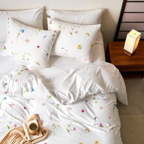 Tianyi-Housse De Couette Fleurie 220x240+2 Taie D'oreiller 65x65cm Blanc Coloré Feuilles Floral Parure De Lit 2 Personnes Adulte Fleurs Sets De Housse Couette En Microfibre Avec Fermeture Éclair