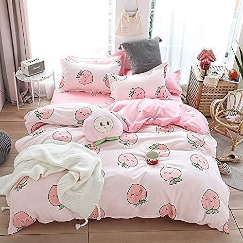 Tzf-Ensemble De Housse De Couette Dessin Animé S Ensemble De Literie Pêche Rose Ensemble De Literie Kawaii Fille Belle Housse De Couette Pêche Fruits Mignons Housse Couette Couvre-Lit