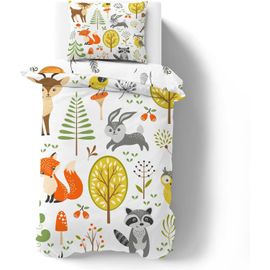 Tianyi-Parure De Lit 90x190 Enfant Garçons Et Filles Housse De Couette 1 Personne Thème Animalier Impression Renard Lapin Hibou Cerf Branche Ensemble De Lit Et Taie D`Oreiller