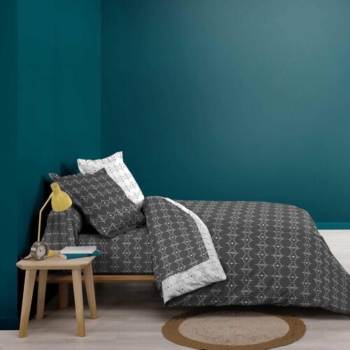 Sjzg-, Housse De Couette (240 X 220 Cm) Aristide Anthracite, 100% Coton