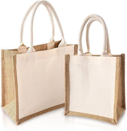 JEXNOVASHOP-Sac en Toile de Jute Personnalisé - Lot de 2 Pour le Shopping et les Voyages - Couleur Pure
