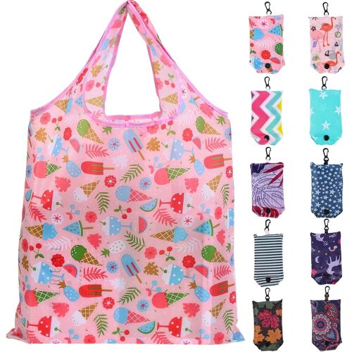 SJZG-10Pcs Sac Courses Pliable Tote Bag Shoppingbags Fourre-Tout D'Epicerie Réutilisable En Polyester Légers Portables