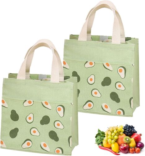 SJZG-2 Pièce Mini Tote Bag, Cabas Tote Bag, Sac Tissu, Sac En Toile, Toile Solide, Durable, Lavable (Motif Avocat,22 * 22 * 12Cm)