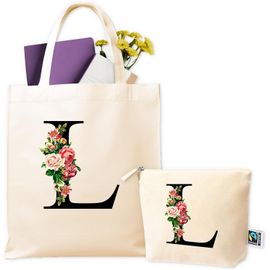 GJHGF-Sacs en tissu personnalisés - Tote Bag personnalisé + trousse de toilette - Sac en tissu personnalisé pour femme - Cadeaux personnalisés - Cadeau original femme - Sac de courses réutilisable