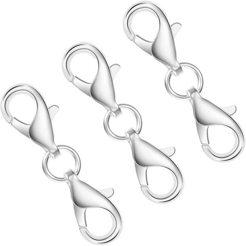 Jum-Lot De 3 Fermoirs De Chaîne En Argent 925-Double Ouverture-Fermoir Mousqueton-Rallonge De Bijoux-Pour Bracelets,Colliers,Bricolage