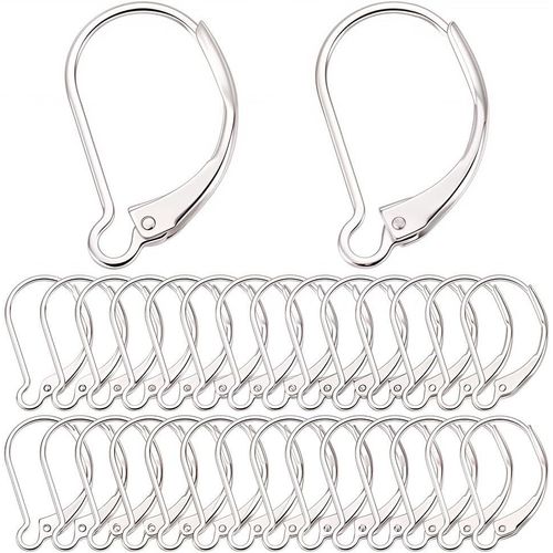 Gjhgf-1 Boîte De 40 Pièces De 925 Boucles D'oreilles À Levier Plaquées Argent Sterling Crochets Boucles D'oreilles À Levier Français Arrière Pour La Fabrication Bijoux Accessoires
