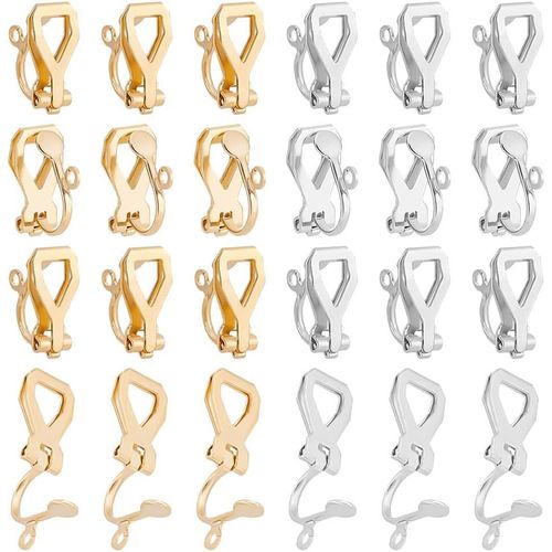 Gjhgf-40pcs 2 Couleurs Boucles D'oreilles Clips Acier Inoxydable Résultats De Boucles D'oreilles Non Percées Or Couleur Acier Clip-On Boucle D'oreille Convertisseur Composants Pour Bijoux