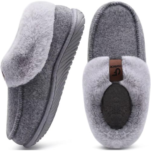 Utigh-Chausson Femme Hiver Chaud Feutre Pantoufles Peluche Fourrure Doublure Fermé Charentaise Confort Mousse À Mémoire De Forme Slippers Antidérapant Semelle