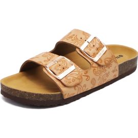 Utigh-Mules Femme Boucle Mules Et Sabots Femme Bout Ouvert Cuir Été Plates En Liège Sandales