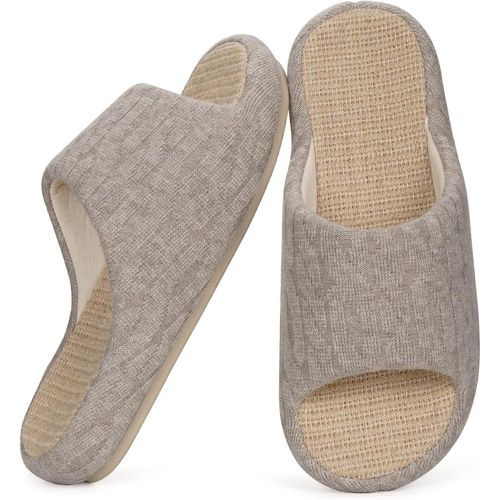 Utigh-Chaussons En Lin Femmes Confortables Pantoufles Antidérapantes Léger Bout Ouvert Chaussures Pour La Maison Mémoire Foam Plats Intérieur Cozy Slippers