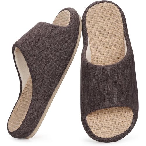 Utigh-Chaussons En Lin Femmes Confortables Pantoufles Antidérapantes Léger Bout Ouvert Chaussures Pour La Maison Mémoire Foam Plats Intérieur Cozy Slippers