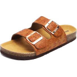 Utigh-Mules Femme Boucle Mules Et Sabots Femme Bout Ouvert Cuir Été Plates En Liège Sandales