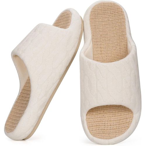 Utigh-Chaussons En Lin Femmes Confortables Pantoufles Antidérapantes Léger Bout Ouvert Chaussures Pour La Maison Mémoire Foam Plats Intérieur Cozy Slippers