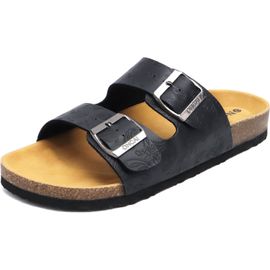 Utigh-Mules Femme Boucle Mules Et Sabots Femme Bout Ouvert Cuir Été Plates En Liège Sandales