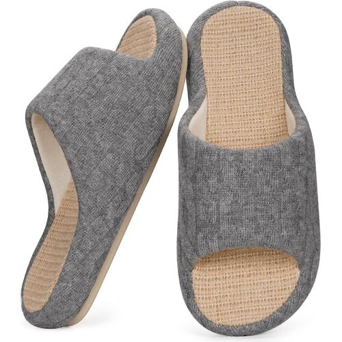 Utigh-Chaussons En Lin Femmes Confortables Pantoufles Antidérapantes Léger Bout Ouvert Chaussures Pour La Maison Mémoire Foam Plats Intérieur Cozy Slippers