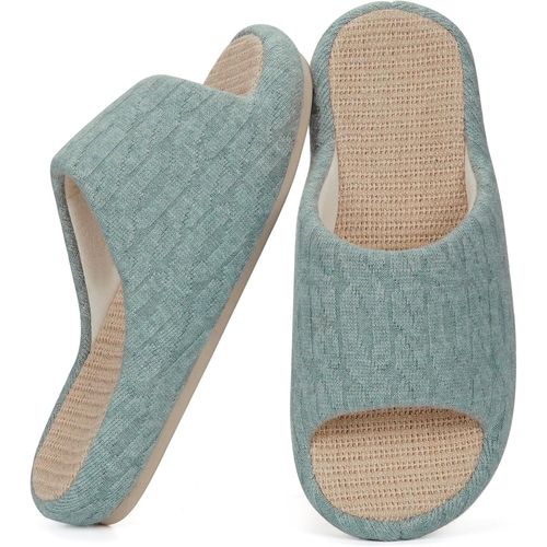 Utigh-Chaussons En Lin Femmes Confortables Pantoufles Antidérapantes Léger Bout Ouvert Chaussures Pour La Maison Mémoire Foam Plats Intérieur Cozy Slippers