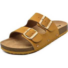 Utigh-Mules Femme Boucle Mules Et Sabots Femme Bout Ouvert Cuir Été Plates En Liège Sandales