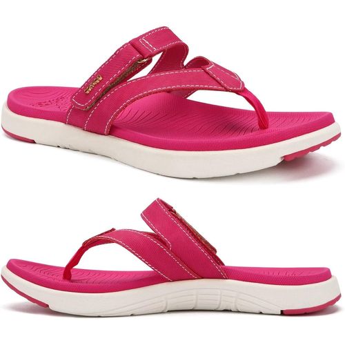 Utigh-Tongs Femme Mode Orthopedique Cuir Tissu Confortable Soutien Voûte Plantaire Tongue Legere Yoga Mat Été Plage Piscine Flip Flop Douche Antidérapante Caoutchouc Semell