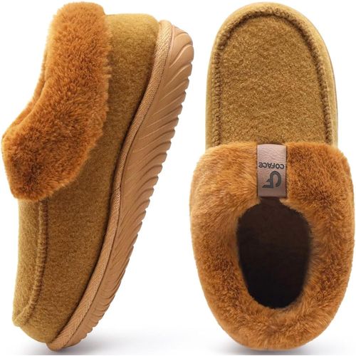 Utigh-Chausson Femme Hiver Chaud Feutre Pantoufles Peluche Fourrure Doublure Fermé Charentaise Confort Mousse À Mémoire De Forme Slippers Antidérapant Semelle