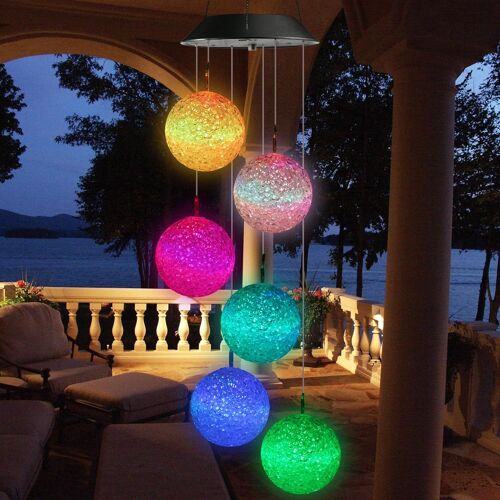 Carillon Solaire Orb, 6 LED Carillon a Vent Exterieur Solaire, Étanche Solaire Carillon Jardin, Changement de Couleur, Cadeau Maman, Cadeau Femme, Décoration d'Arbres, Balcons, Mariages