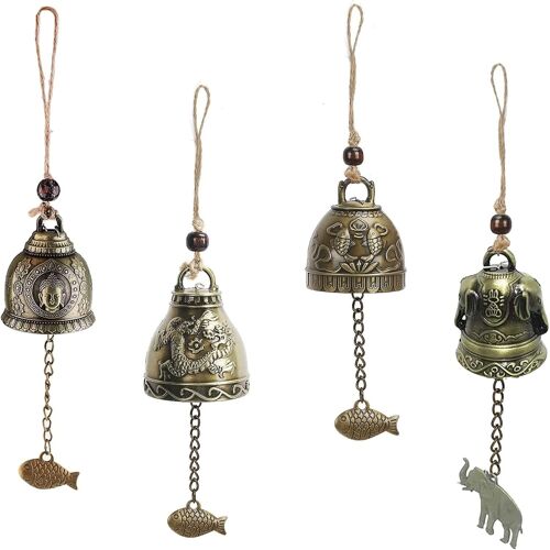 4 Pièces Bénédictions des Carillons Feng Shui,Cloche Dragon Feng Shui,Métal Carillons Éoliens Vintage,Feng Shui Cloche Bénédiction,Chinoise Traditionnelle Carillon à Vent,pour Jardin Intérieur