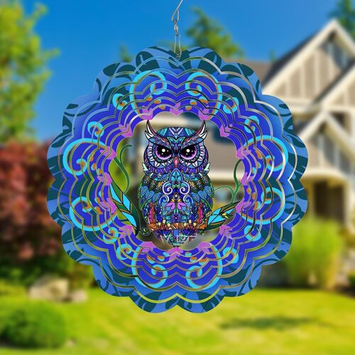 Carillons Éoliens Rotatifs en Métal en Forme de Chouette-Cadeaux Décoratif de 12 Pouces,Décoration à Suspendre en Extérieur et en Intérieur pour Jardin,Cour,Patio,Arrière-cour ou Porche