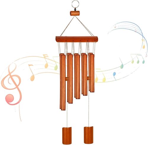 Carillon éolien en bambou-Son agréable-Carillon à suspendre-60 x 17 cm-Marron-Décoration à suspendre pour l'extérieur et l'intérieur